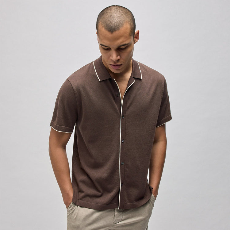Stretch Cotton Tipped Shirt in Porcupine/Ivory | James Perse in Los Angeles