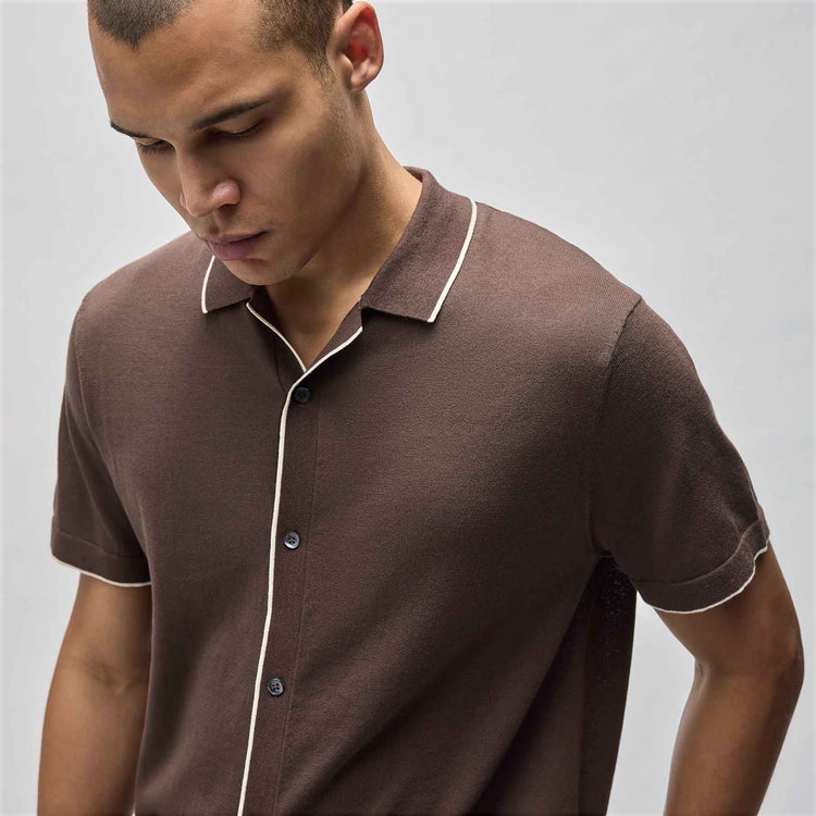 Stretch Cotton Tipped Shirt in Porcupine/Ivory | James Perse in Los Angeles