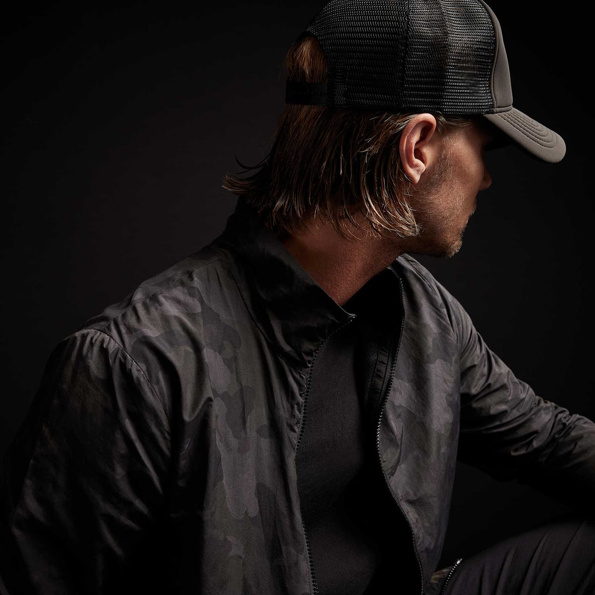 Camo Cotton Nylon Windbreaker in Dark Olive Camo | James Perse Los Angeles