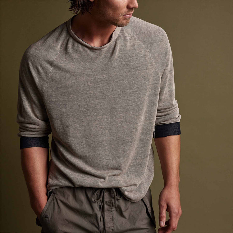 Desert Knit Linen Raglan in Natural/Navy | James Perse Los Angeles