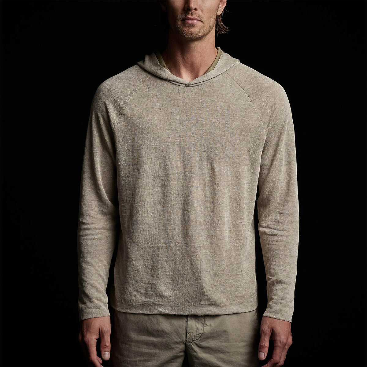 Fine Linen Double Layer Hoody in Natural/Military | James Perse Los Angeles