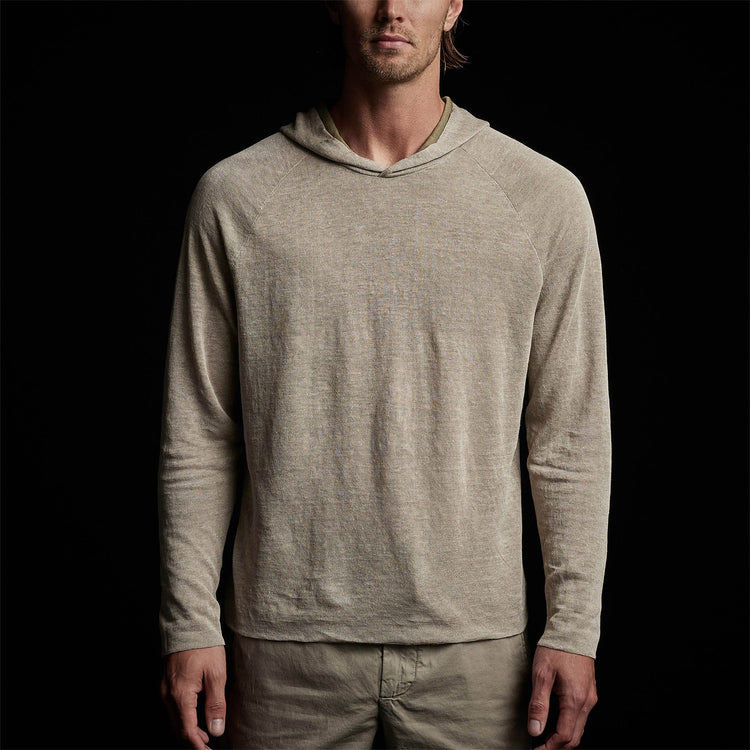 Fine Linen Double Layer Hoody in Natural/Military | James Perse Los Angeles