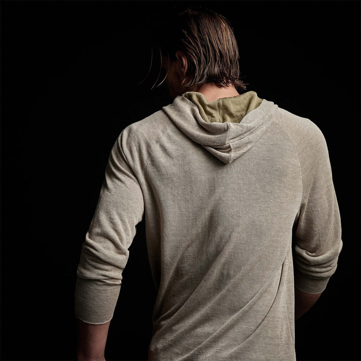 Fine Linen Double Layer Hoody in Natural/Military | James Perse Los Angeles