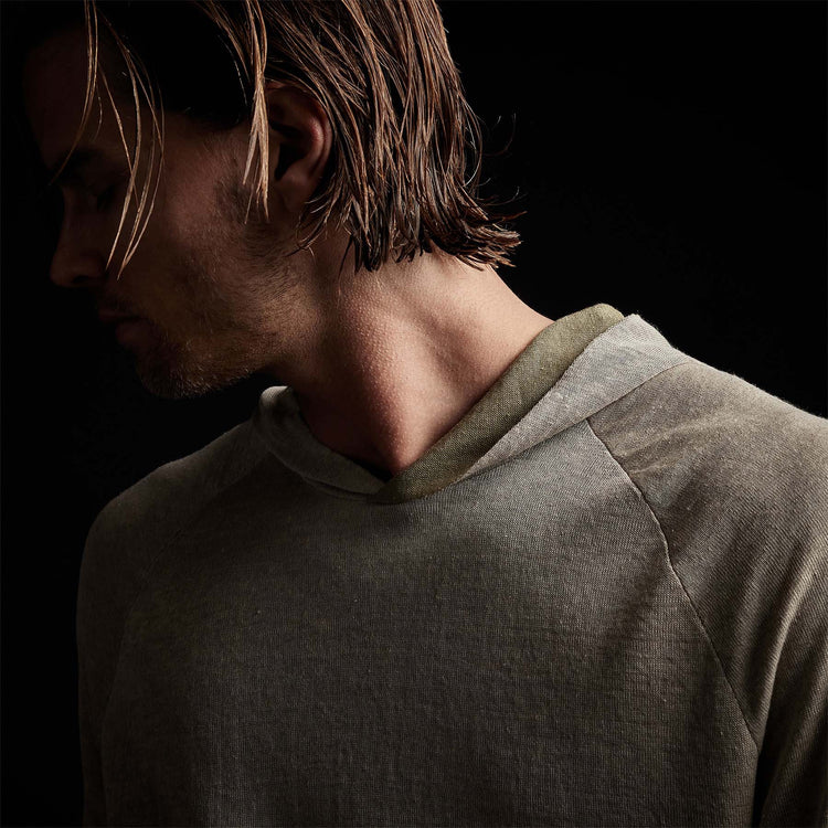 Fine Linen Double Layer Hoody in Natural/Military | James Perse Los Angeles