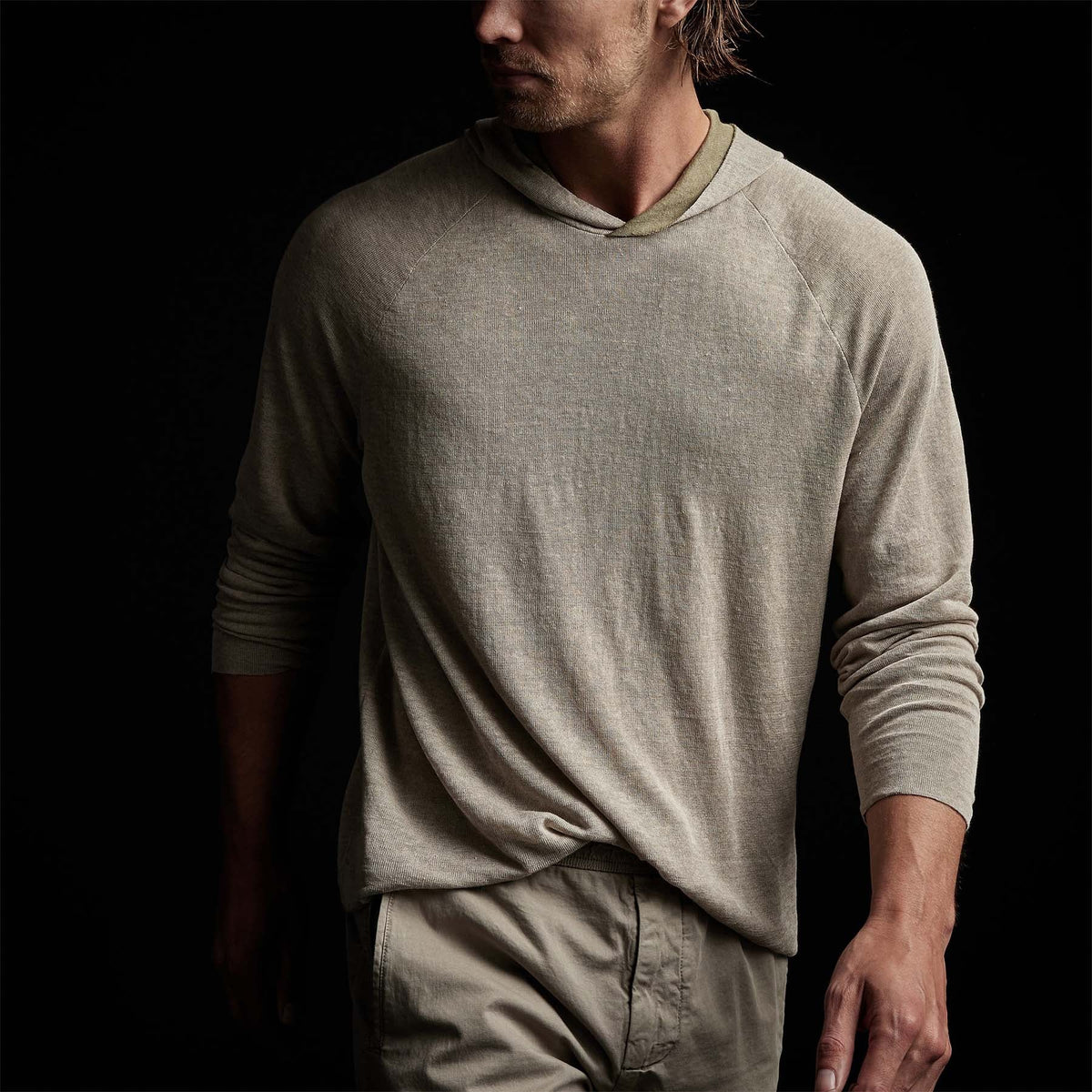 Fine Linen Double Layer Hoody in Natural/Military | James Perse Los Angeles