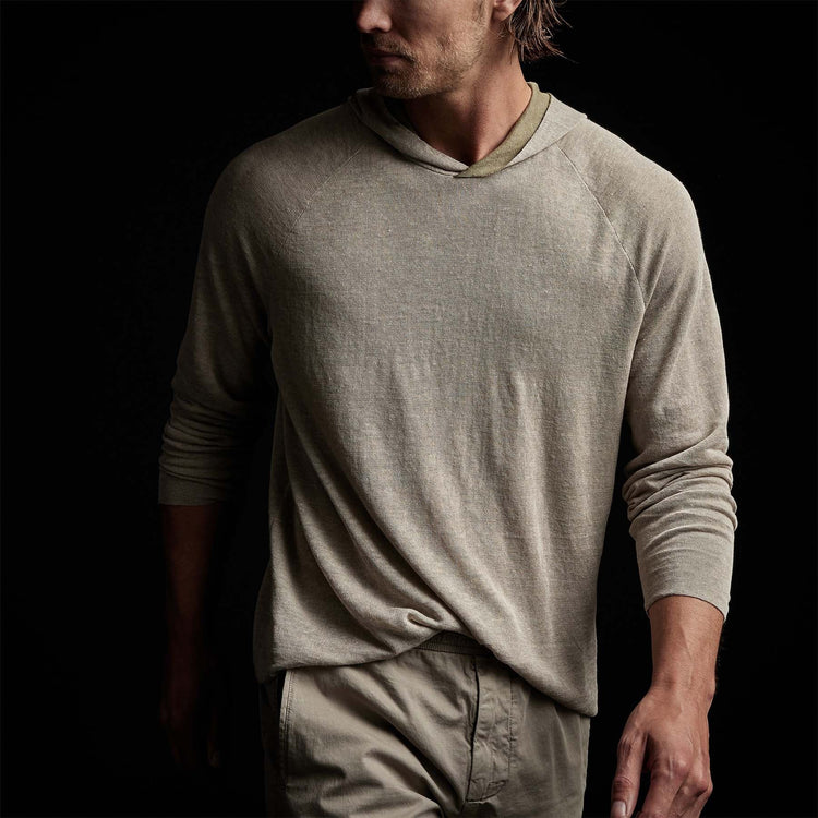 Fine Linen Double Layer Hoody in Natural/Military | James Perse Los Angeles