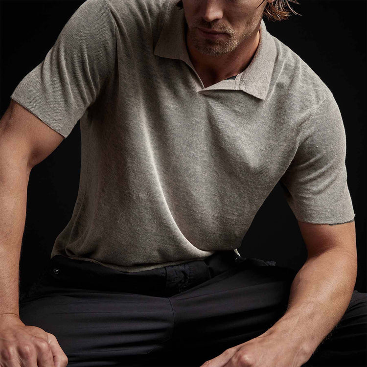 Fine Linen Double Layer Polo in Natural/Black | James Perse Los Angeles
