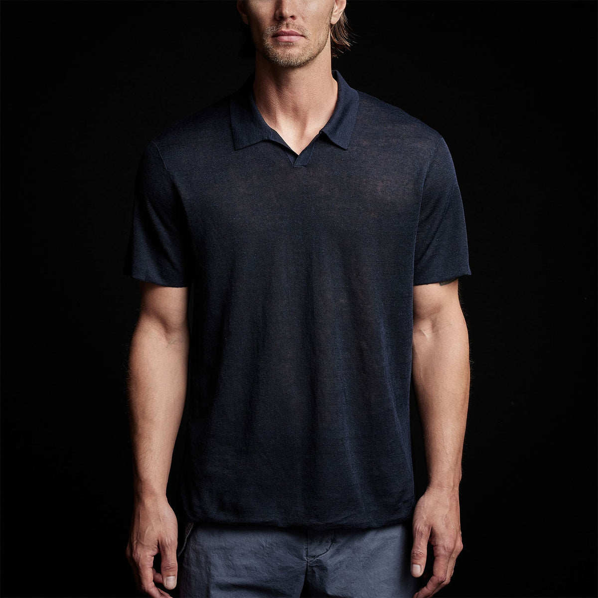 Fine Linen Double Layer Polo in Navy/Black | James Perse Los Angeles