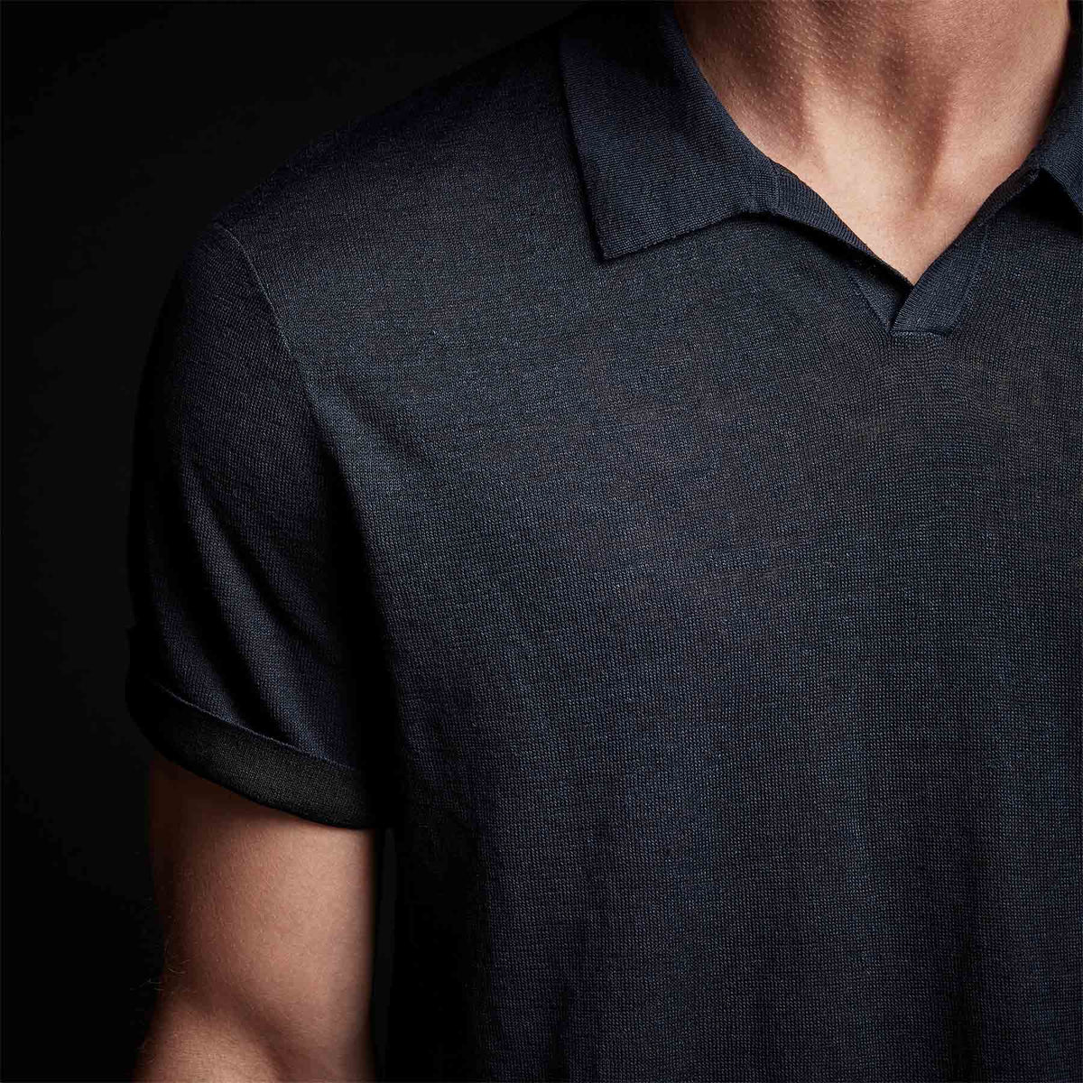 Fine Linen Double Layer Polo in Navy/Black | James Perse Los Angeles