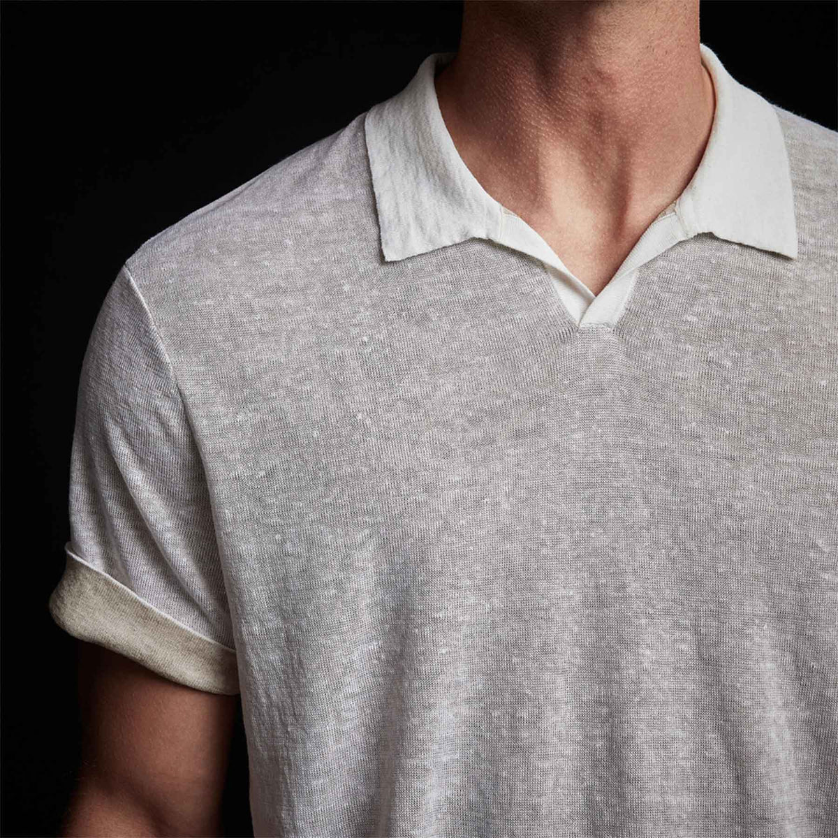Fine Linen Double Layer Polo in White/Natural | James Perse Los Angeles