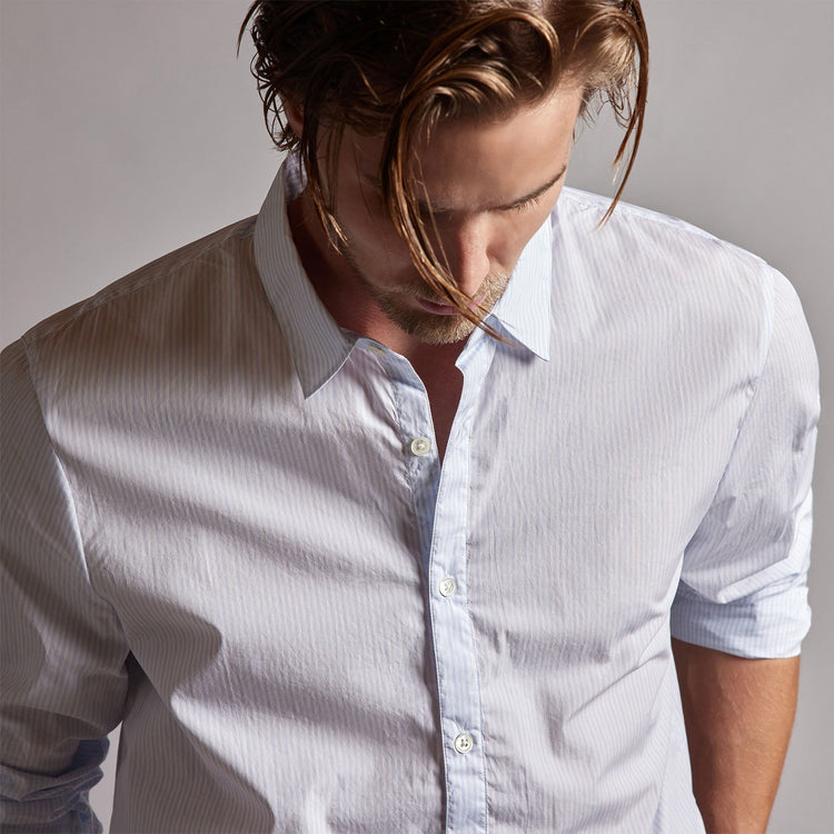 Poplin Striped Shirt in Light Blue Stripe | James Perse Los Angeles