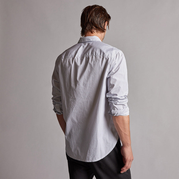 Poplin Striped Shirt in Navy Stripe | James Perse Los Angeles