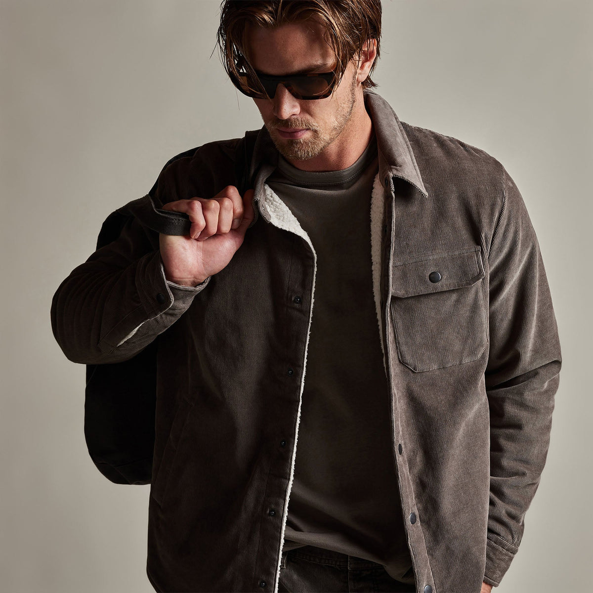 Corduroy Sherpa Lined Jacket in Burro | James Perse Los Angeles