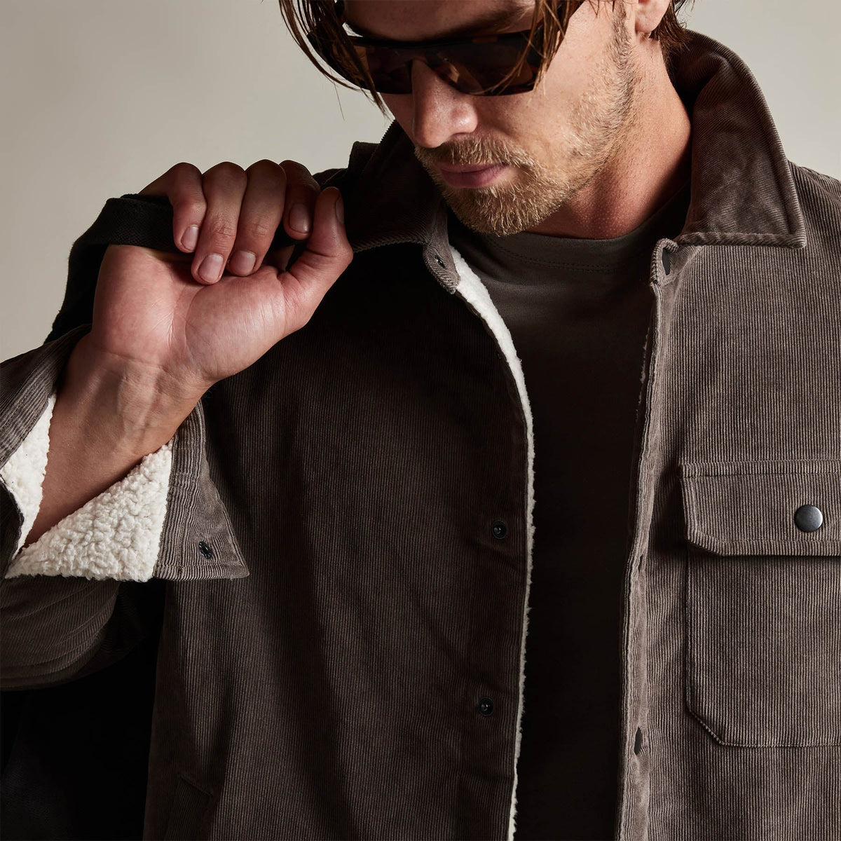 Corduroy Sherpa Lined Jacket in Burro | James Perse Los Angeles