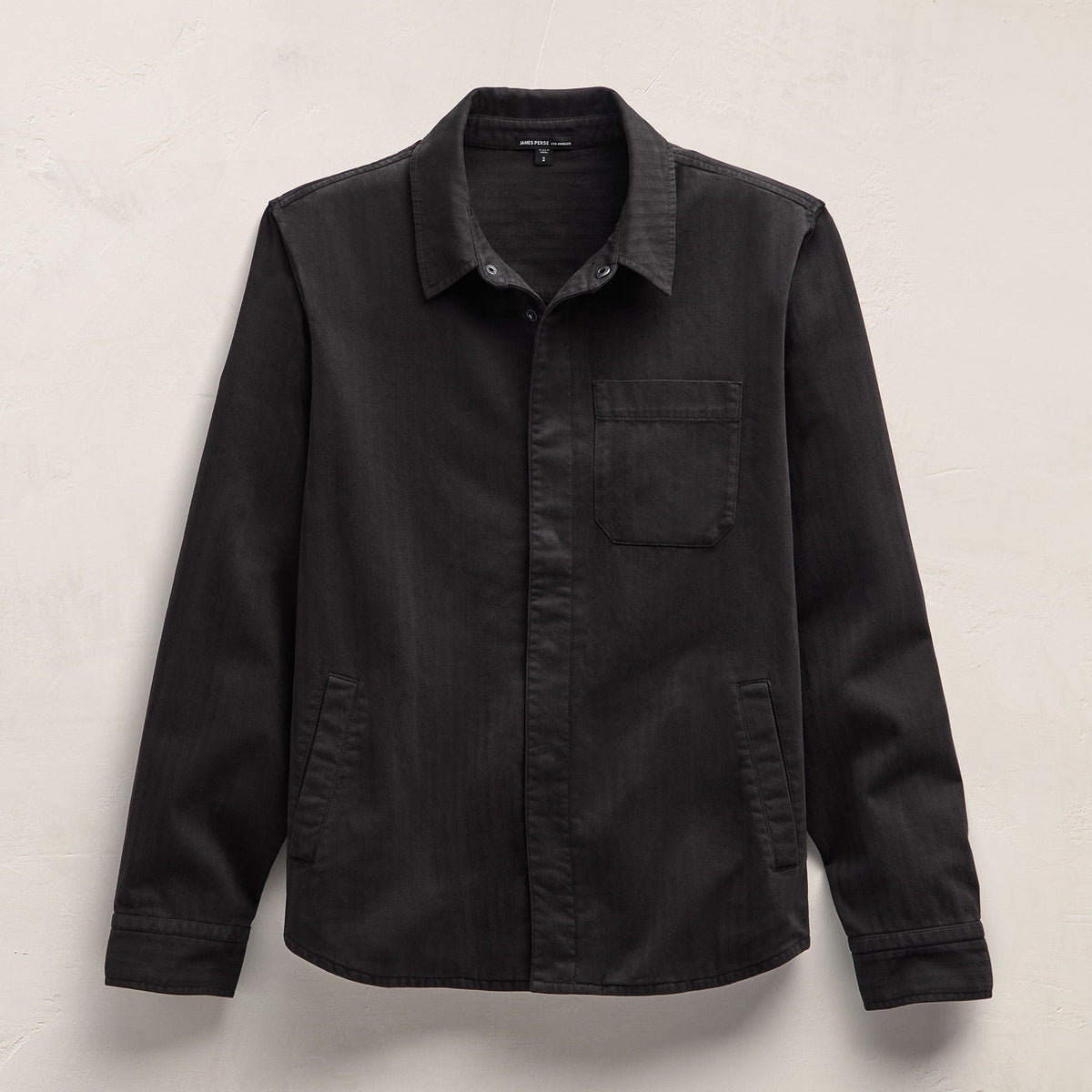 Herringbone Twill Shirting in Black | James Perse Los Angeles FLAT