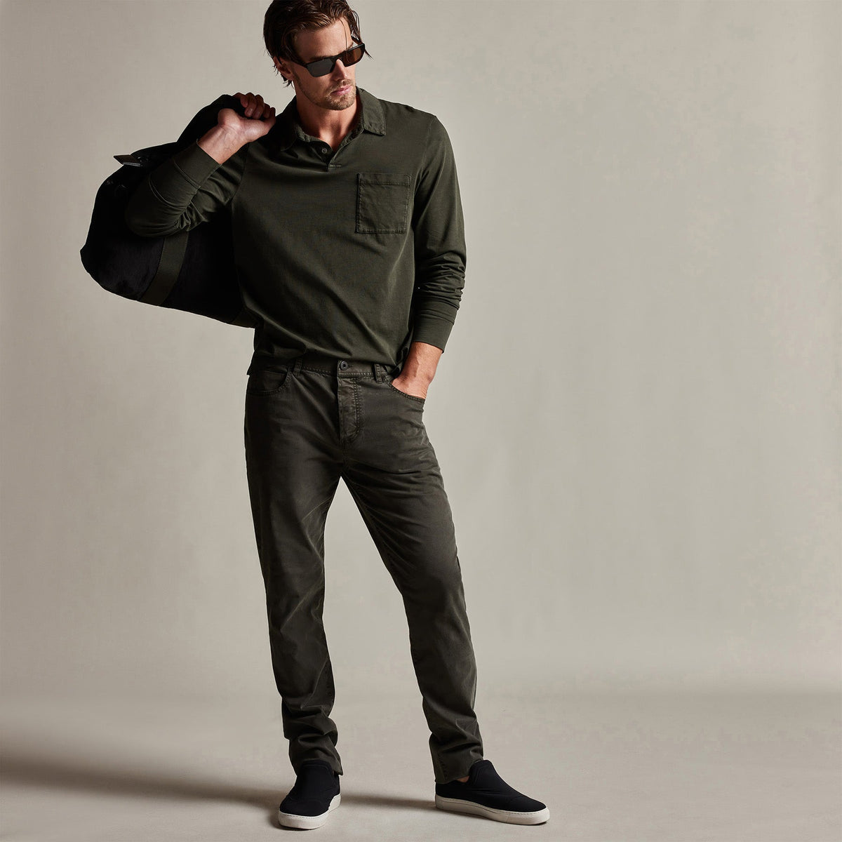 Brushed Twill 5 Pocket Pant in Dark Olive Pigment | James Perse Los Angeles