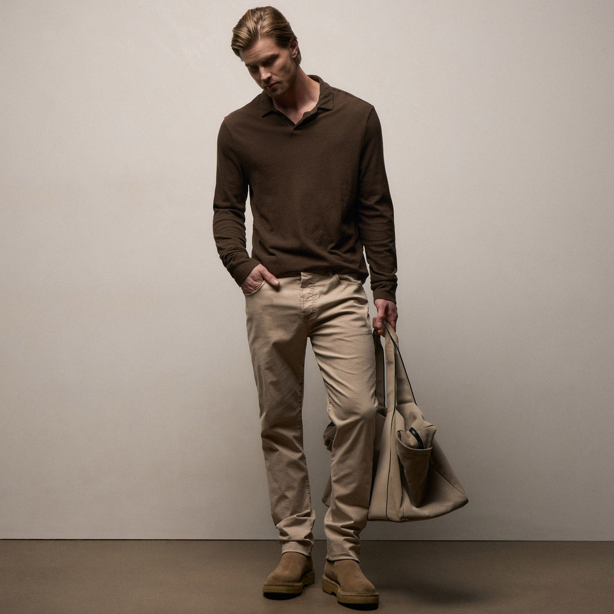 Brushed Twill 5 Pocket Pant in Stone Pigment | James Perse Los Angeles  / womens