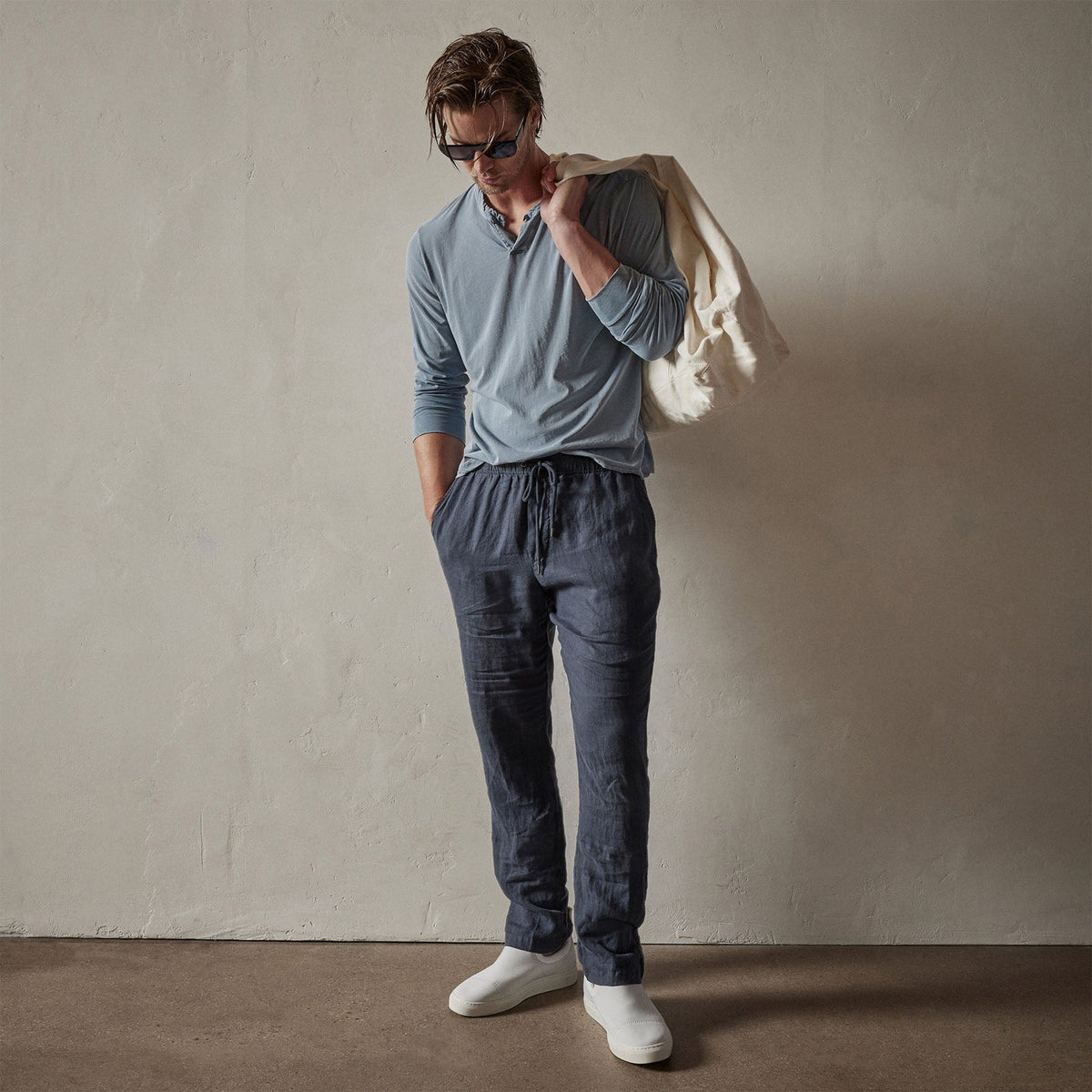 High Gauge Jersey Henley in Bluestone Pigment | James Perse Los Angeles