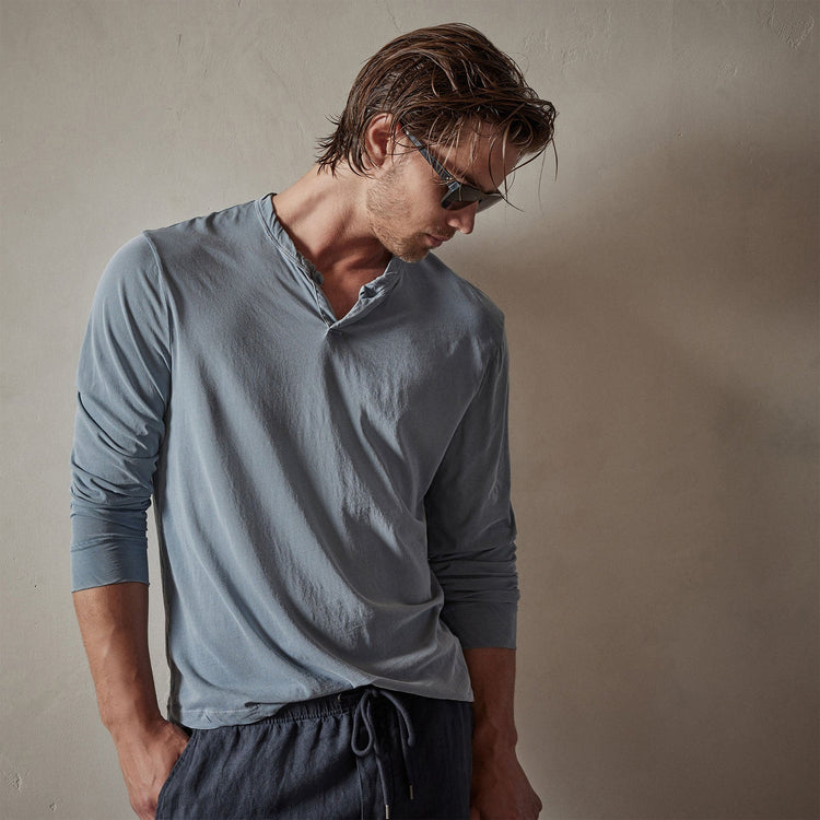 High Gauge Jersey Henley in Bluestone Pigment | James Perse Los Angeles
