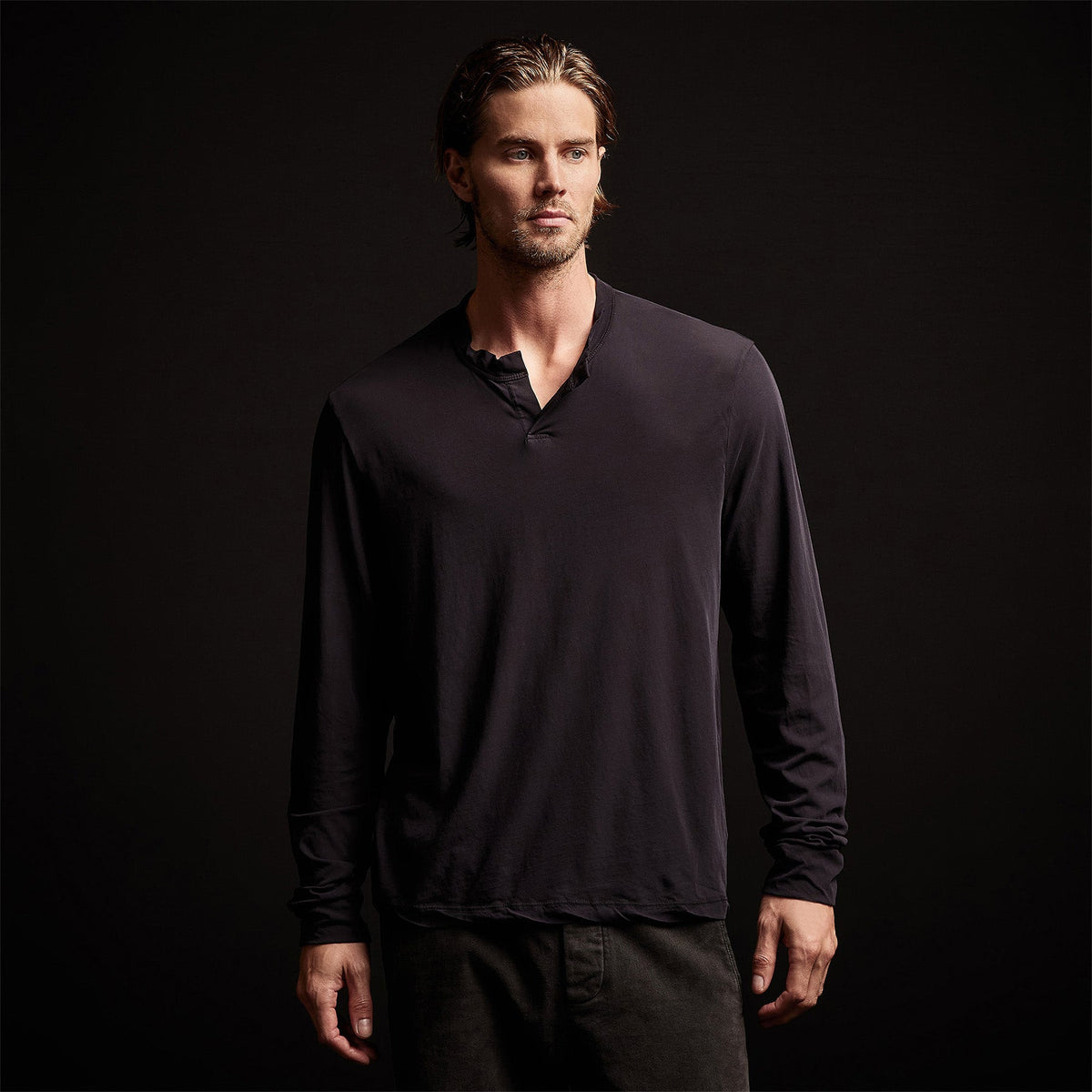 High Gauge Jersey Henley in French Navy | James Perse Los Angeles