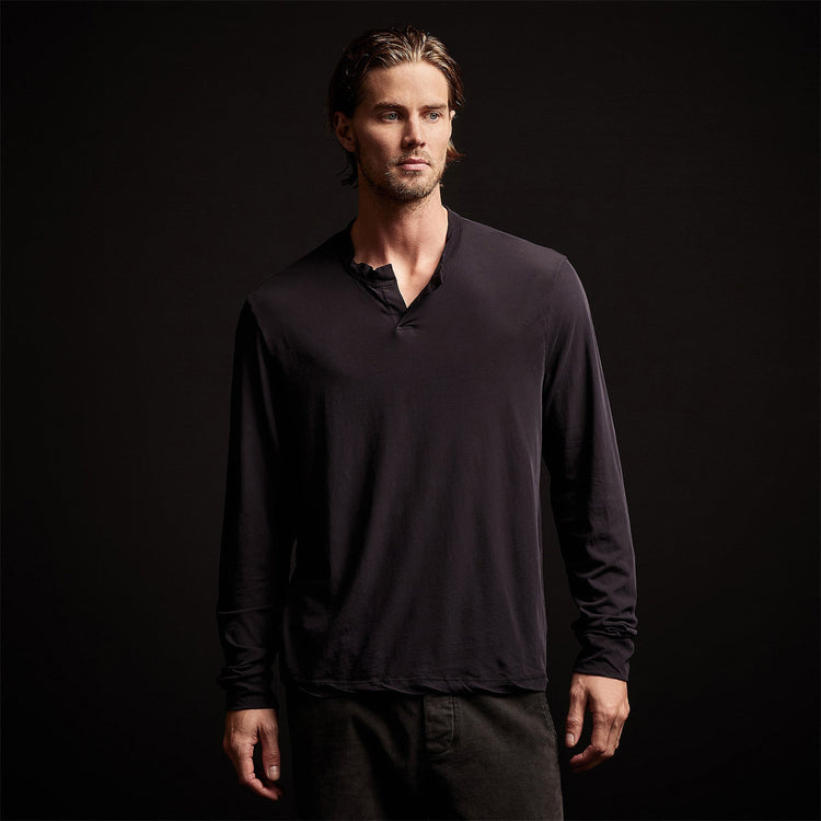 High Gauge Jersey Henley in French Navy | James Perse Los Angeles