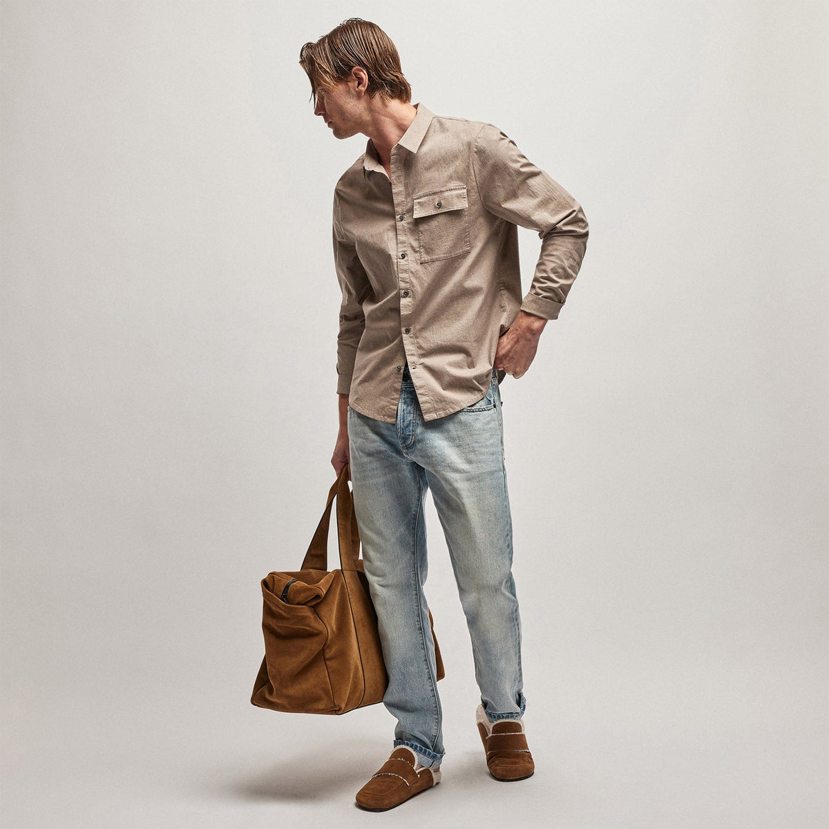 Garment Washed Shirt in Stone | James Perse Los Angeles