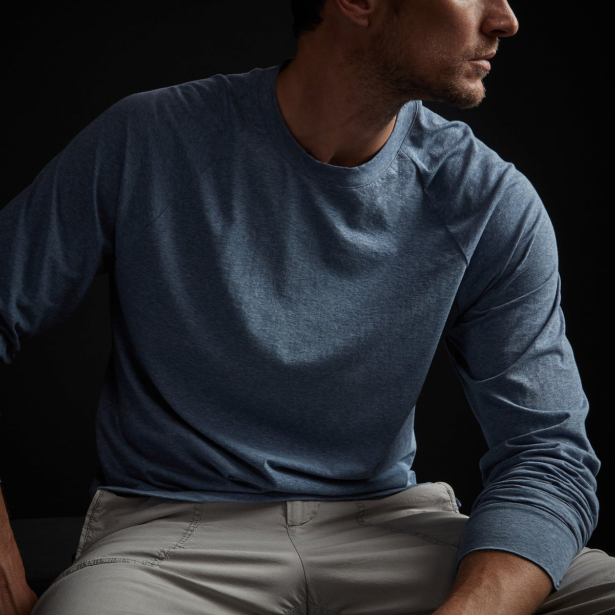 High Twist Recycled Jersey Raglan in Heather Blue | James Perse Los Angeles