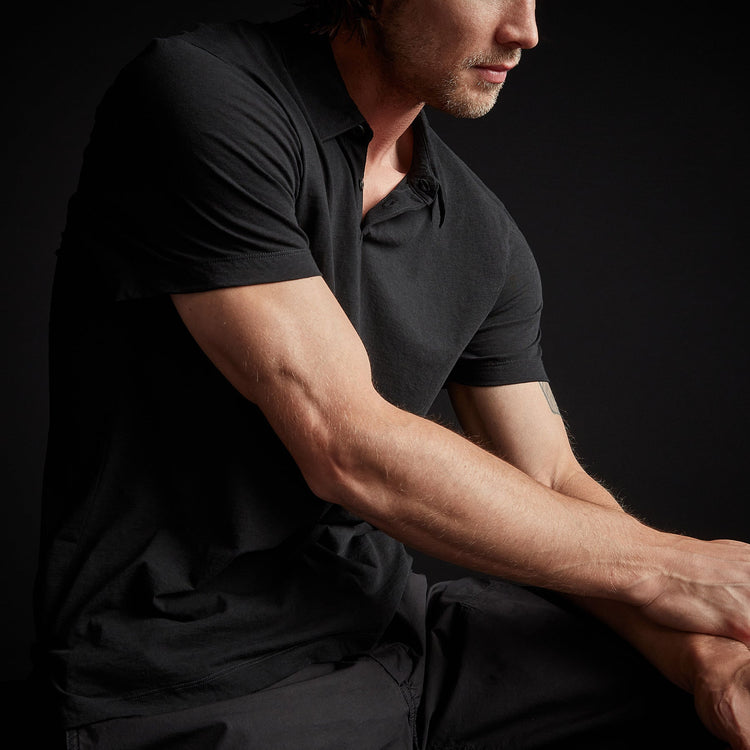 High Twist Recycled Jersey Short Sleeve Polo in Black | James Perse Los Angeles