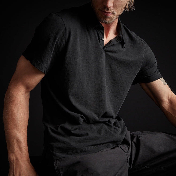 High Twist Recycled Jersey Short Sleeve Polo in Black | James Perse Los Angeles