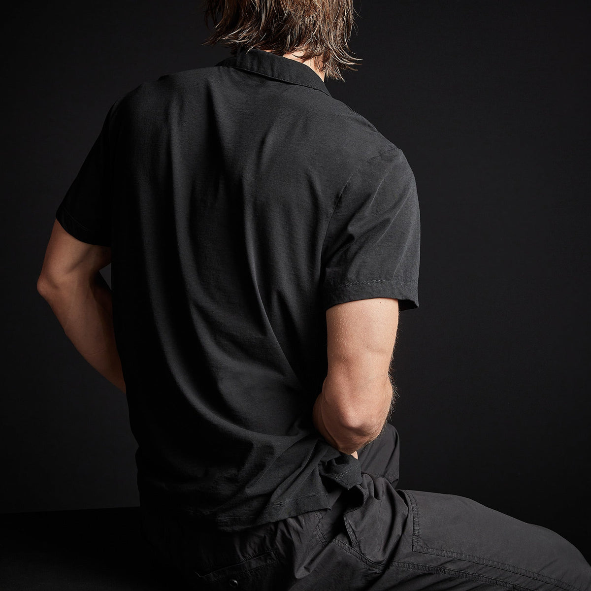 High Twist Recycled Jersey Short Sleeve Polo in Black | James Perse Los Angeles