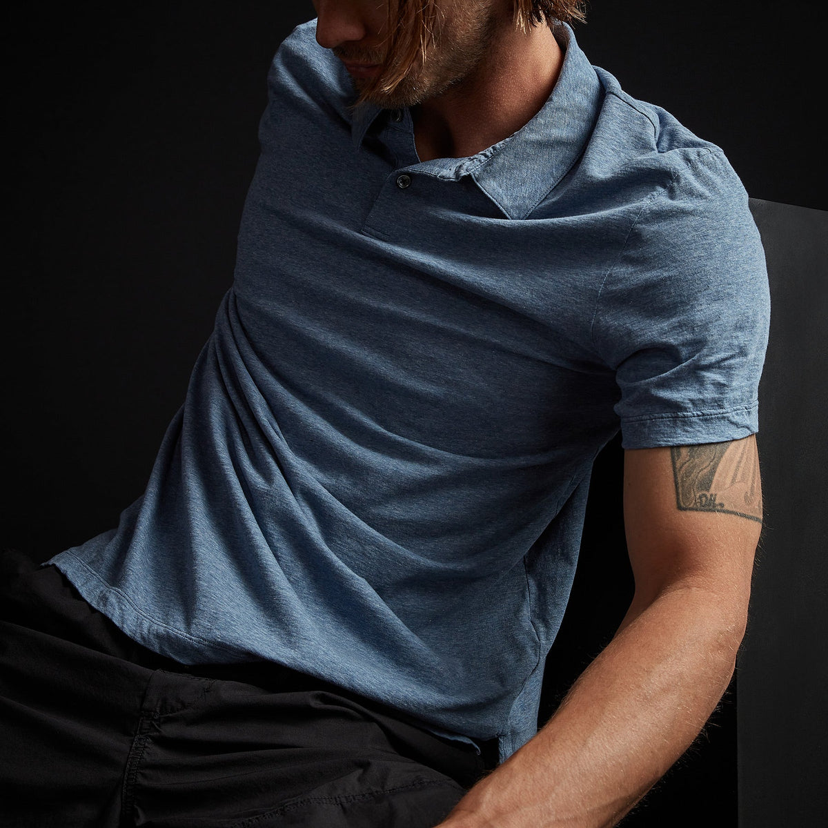 High Twist Recycd Jsy Short Sleeve Polo in Heather Blue | James Perse Los Angeles