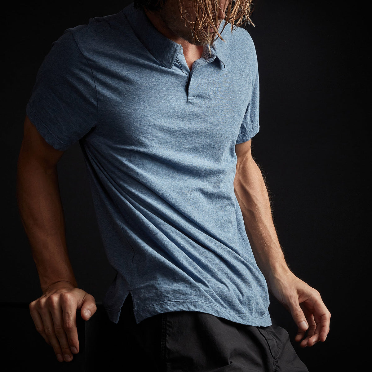 High Twist Recycd Jsy Short Sleeve Polo in Heather Blue | James Perse Los Angeles
