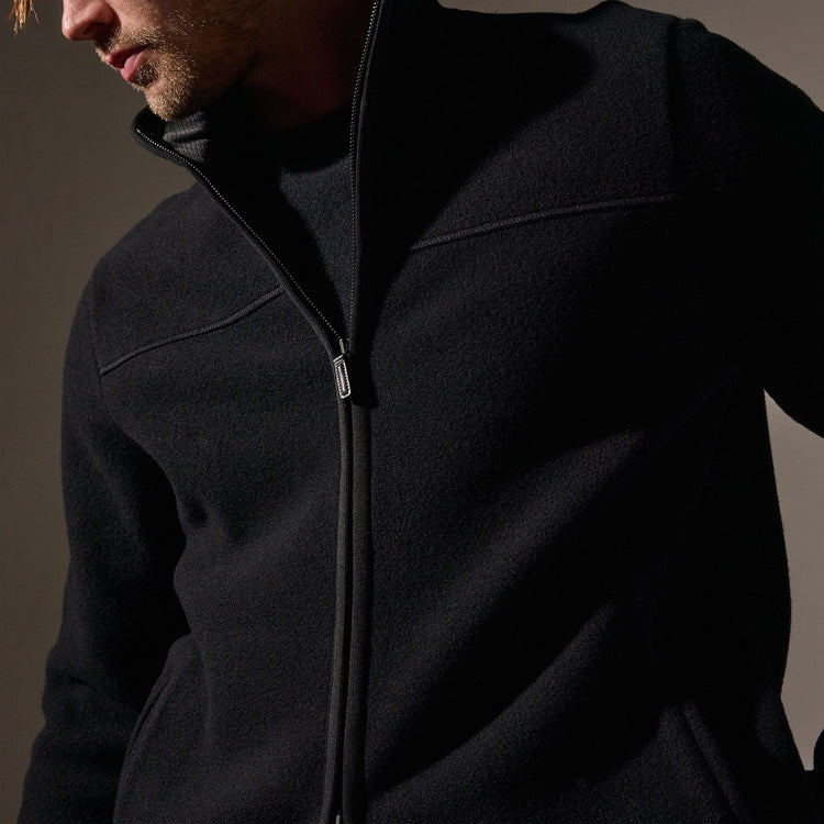 Wool Jersey Zip Front Funnel Neck in Black/Black | James Perse Los Angeles