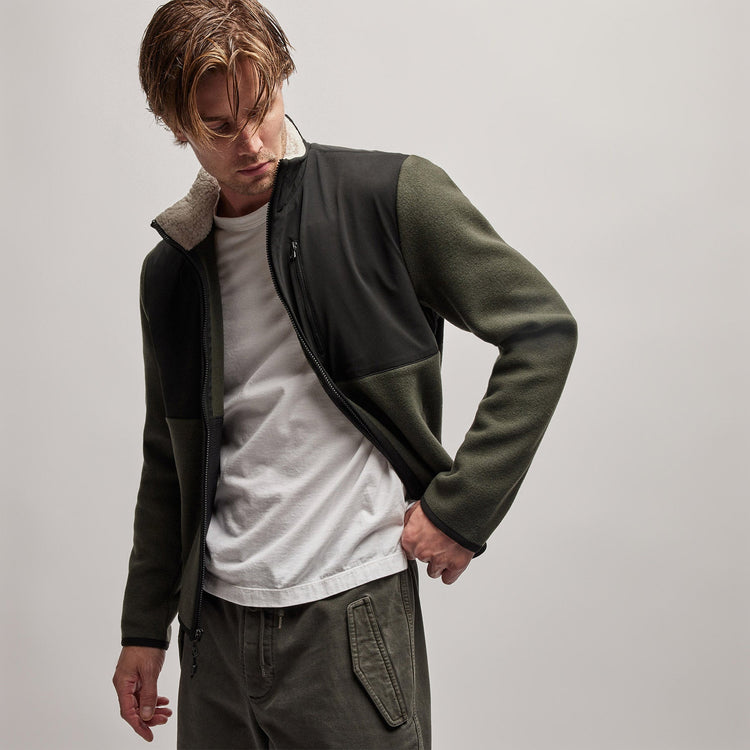 Wool Jersey Mixed Media Jacket in Dark Olive/Black | James Perse Los Angeles