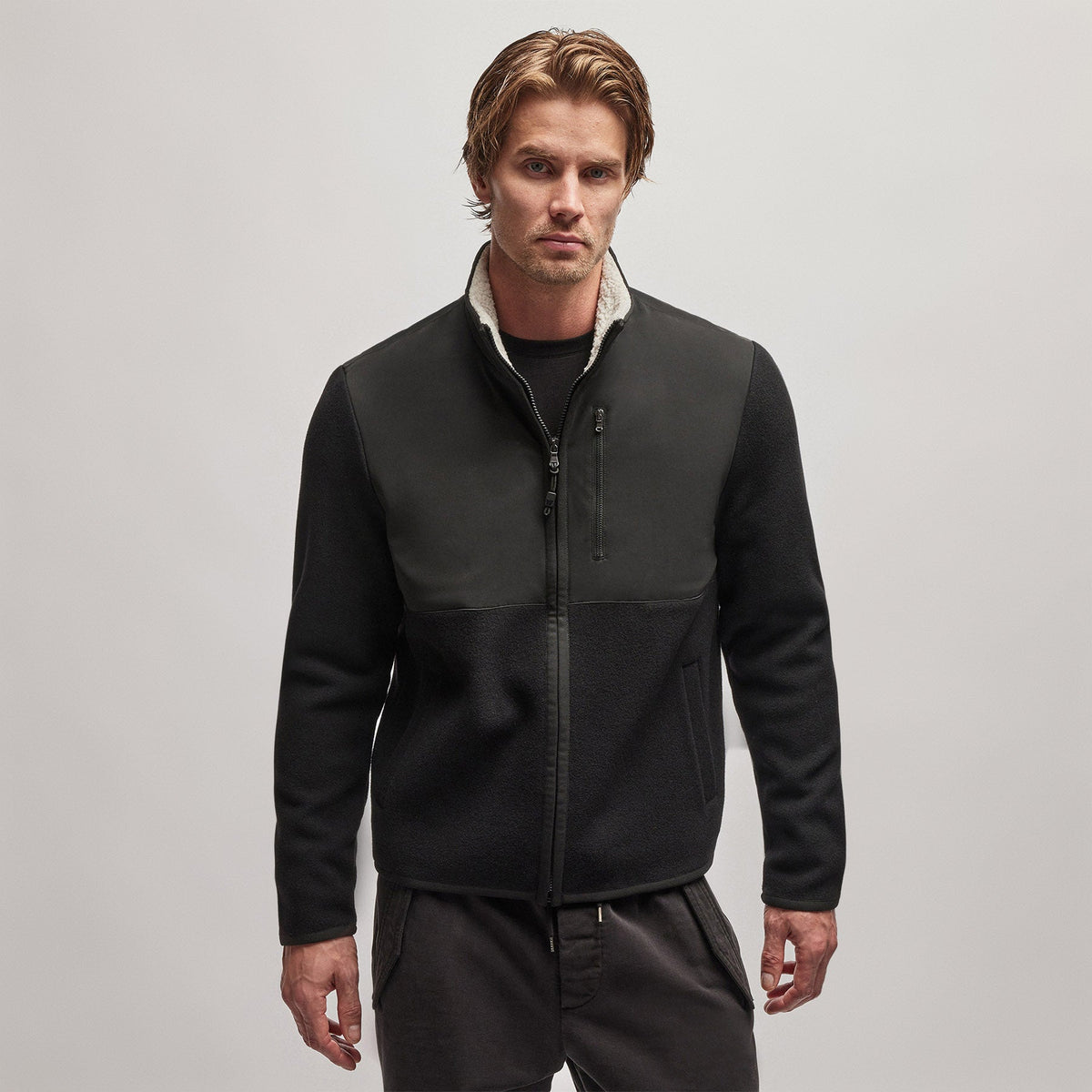 Wool Jersey Mixed Media Jacket in Black | James Perse Los Angeles