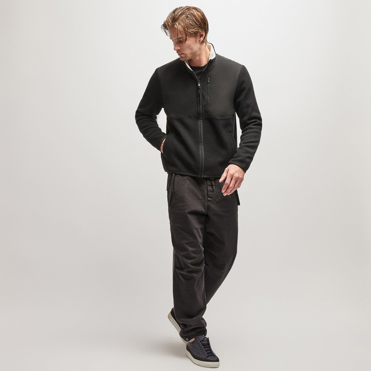 Wool Jersey Mixed Media Jacket in Black | James Perse Los Angeles