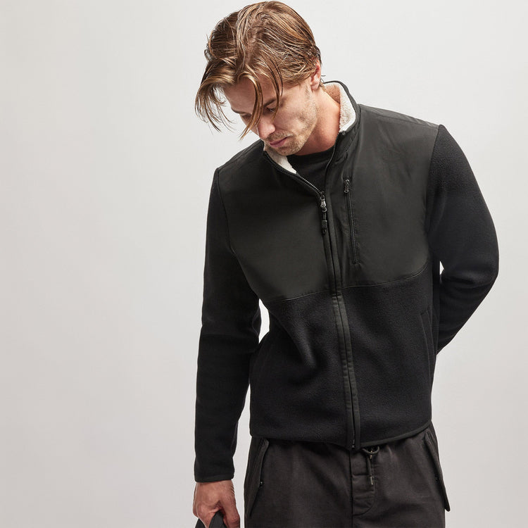 Wool Jersey Mixed Media Jacket in Black | James Perse Los Angeles