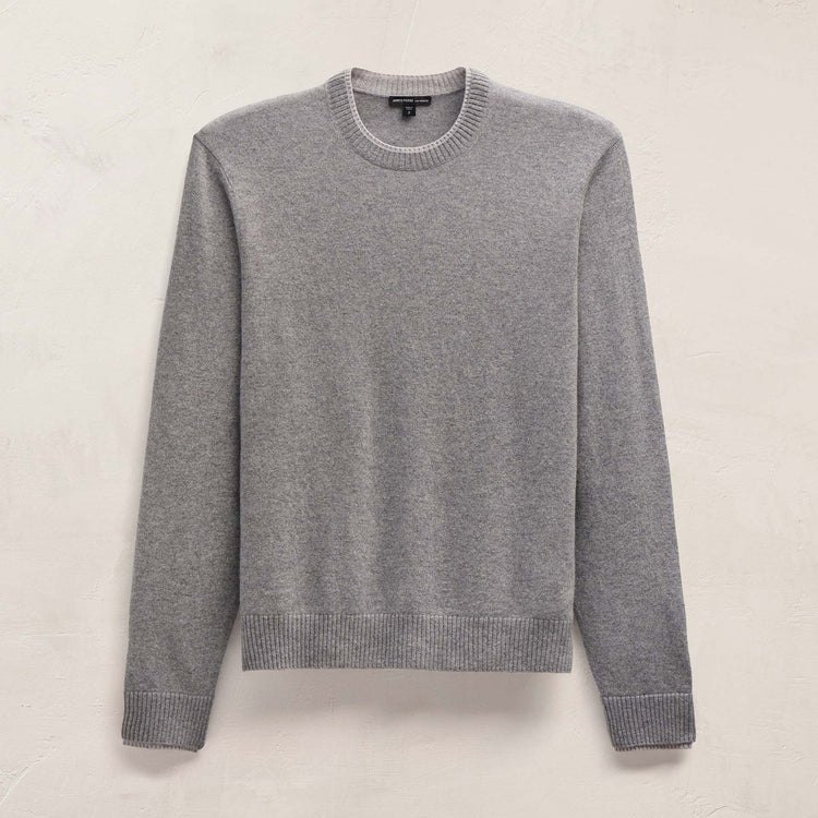 Contrast Trim Cashmere Crew in Heather Grey/Pearl Heather Gry | James Perse Los Angeles FLAT