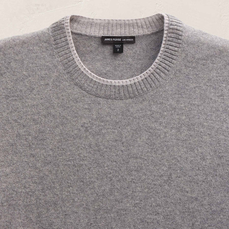Contrast Trim Cashmere Crew in Heather Grey/Pearl Heather Gry | James Perse Los Angeles FLAT