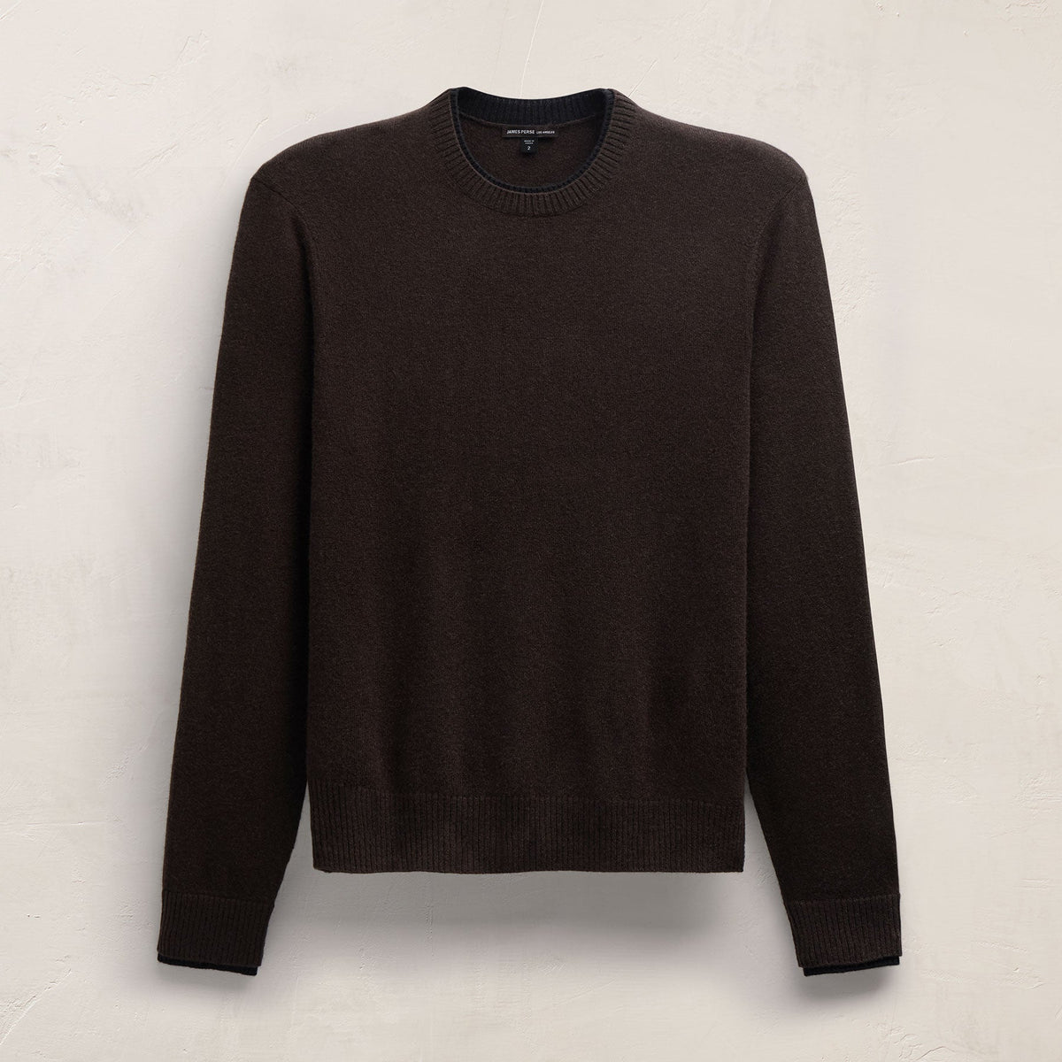 Contrast Trim Cashmere Crew in Kona/Black | James Perse Los Angeles FLAT