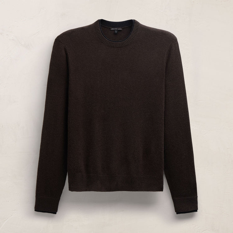 Contrast Trim Cashmere Crew in Kona/Black | James Perse Los Angeles FLAT