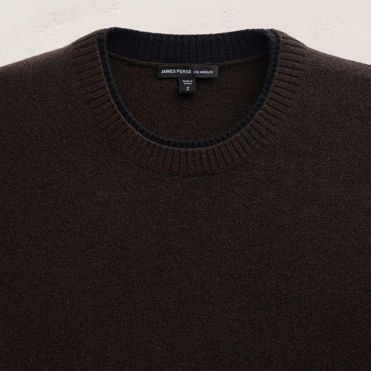 Contrast Trim Cashmere Crew in Kona/Black | James Perse Los Angeles FLAT