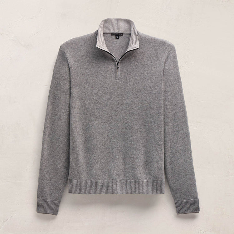 Half Zip Cashmere Funnel Neck in Heather Grey/Pearl Heather Gry | James Perse Los Angeles FLAT