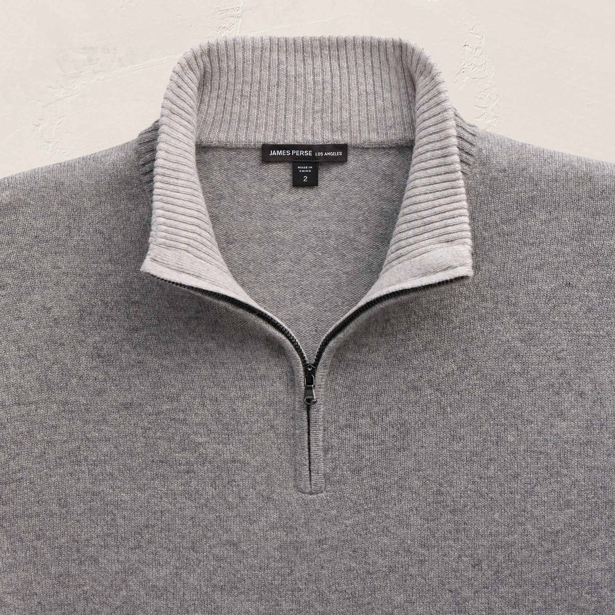 Half Zip Cashmere Funnel Neck in Heather Grey/Pearl Heather Gry | James Perse Los Angeles FLAT