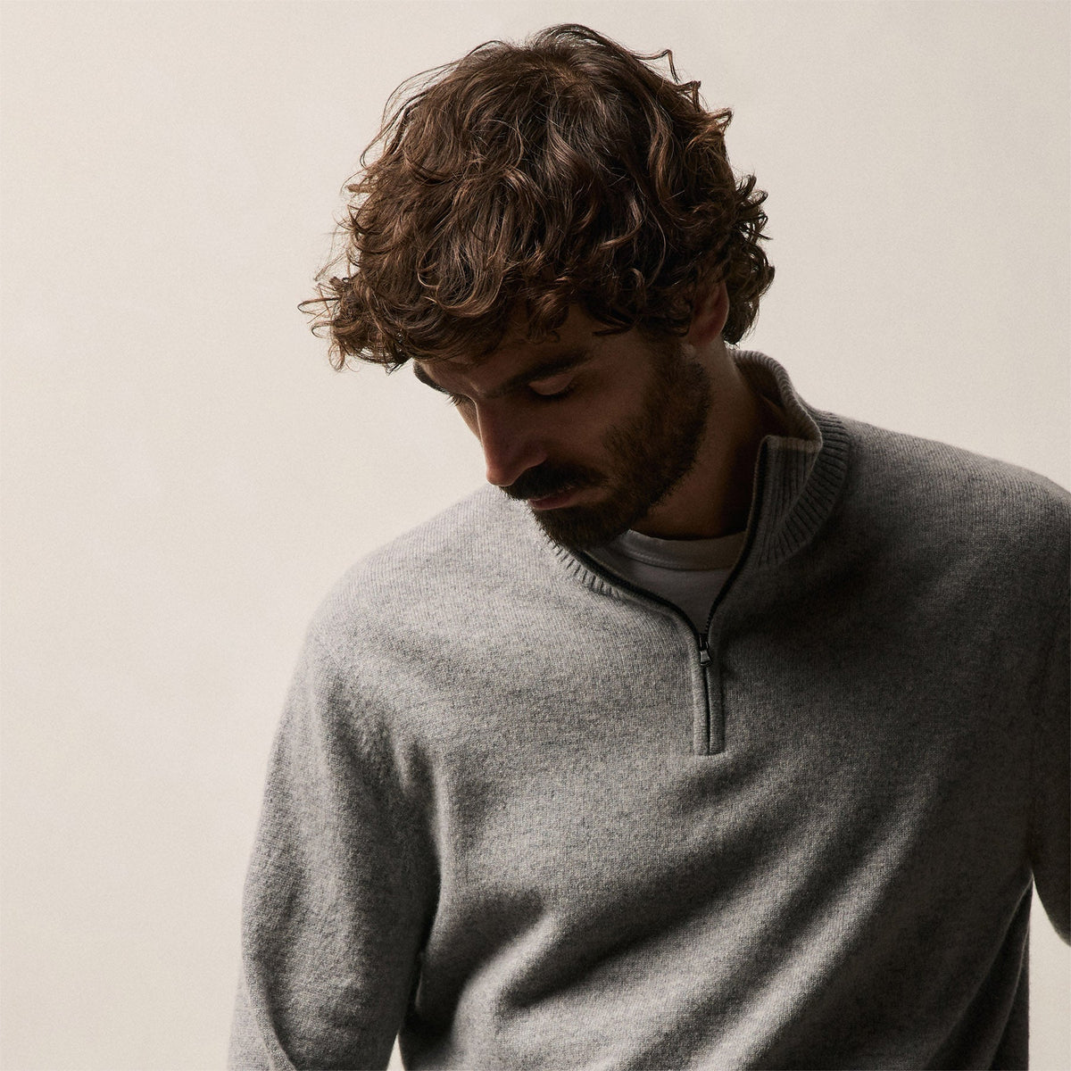 Half Zip Cashmere Funnel Neck in Heather Grey/Pearl | James Perse Los Angeles