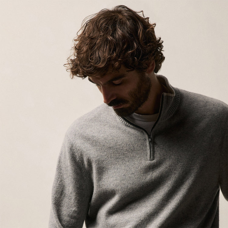 Half Zip Cashmere Funnel Neck in Heather Grey/Pearl | James Perse Los Angeles