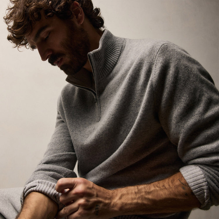 Half Zip Cashmere Funnel Neck in Heather Grey/Pearl | James Perse Los Angeles