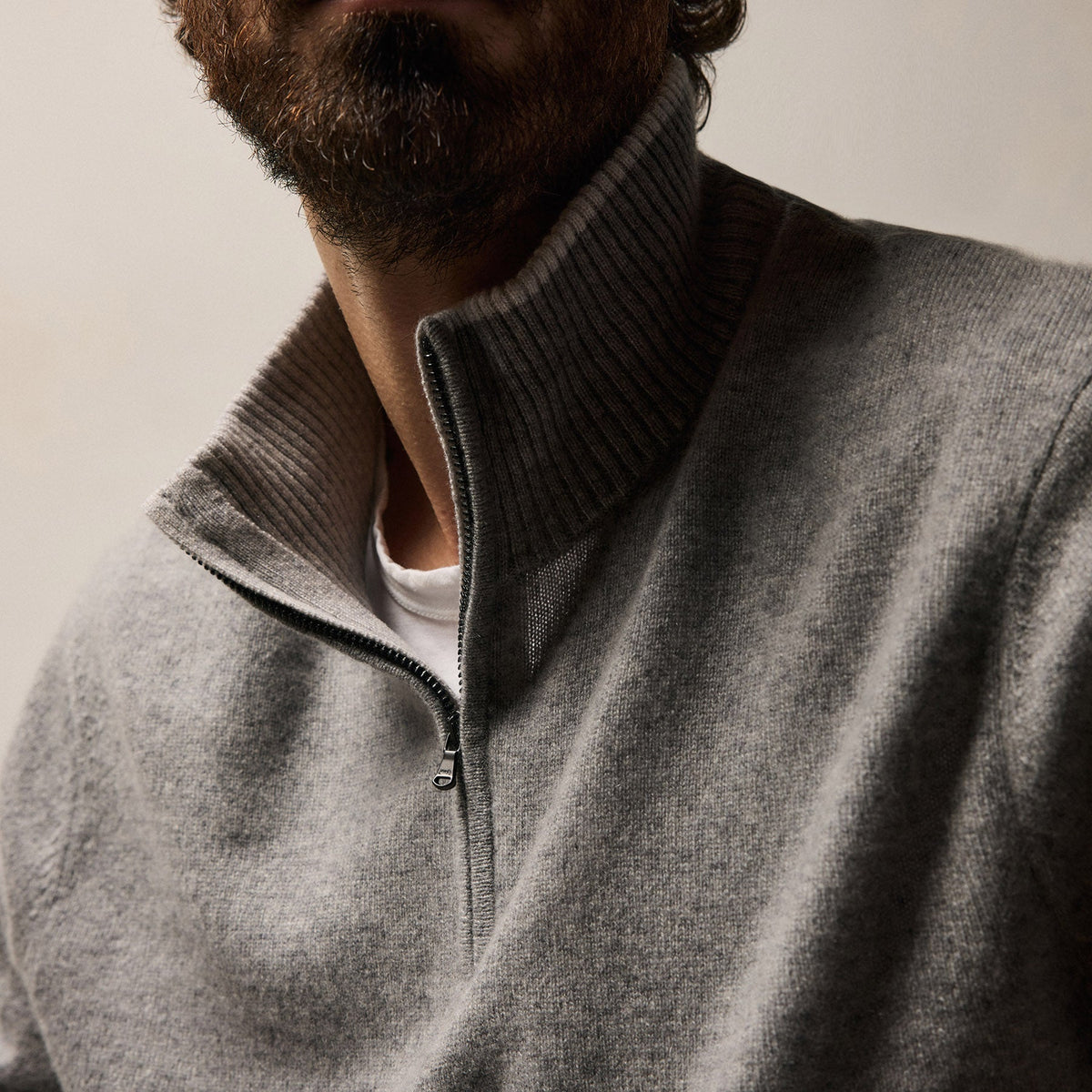 Half Zip Cashmere Funnel Neck in Heather Grey/Pearl | James Perse Los Angeles