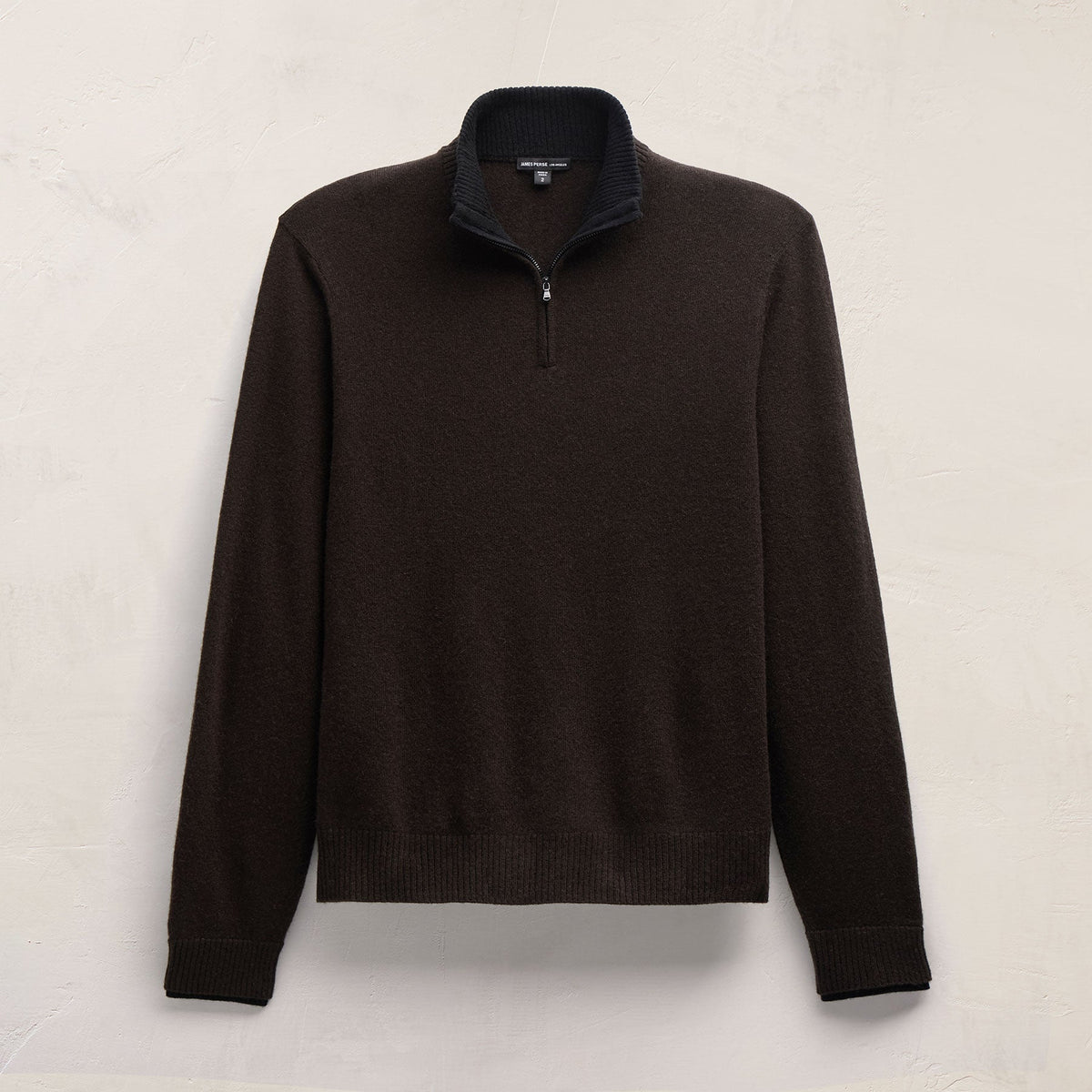 Half Zip Cashmere Funnel Neck in Kona/Black | James Perse Los Angeles FLAT