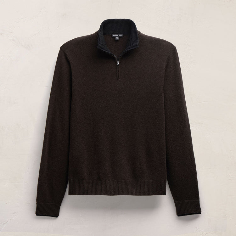 Half Zip Cashmere Funnel Neck in Kona/Black | James Perse Los Angeles FLAT